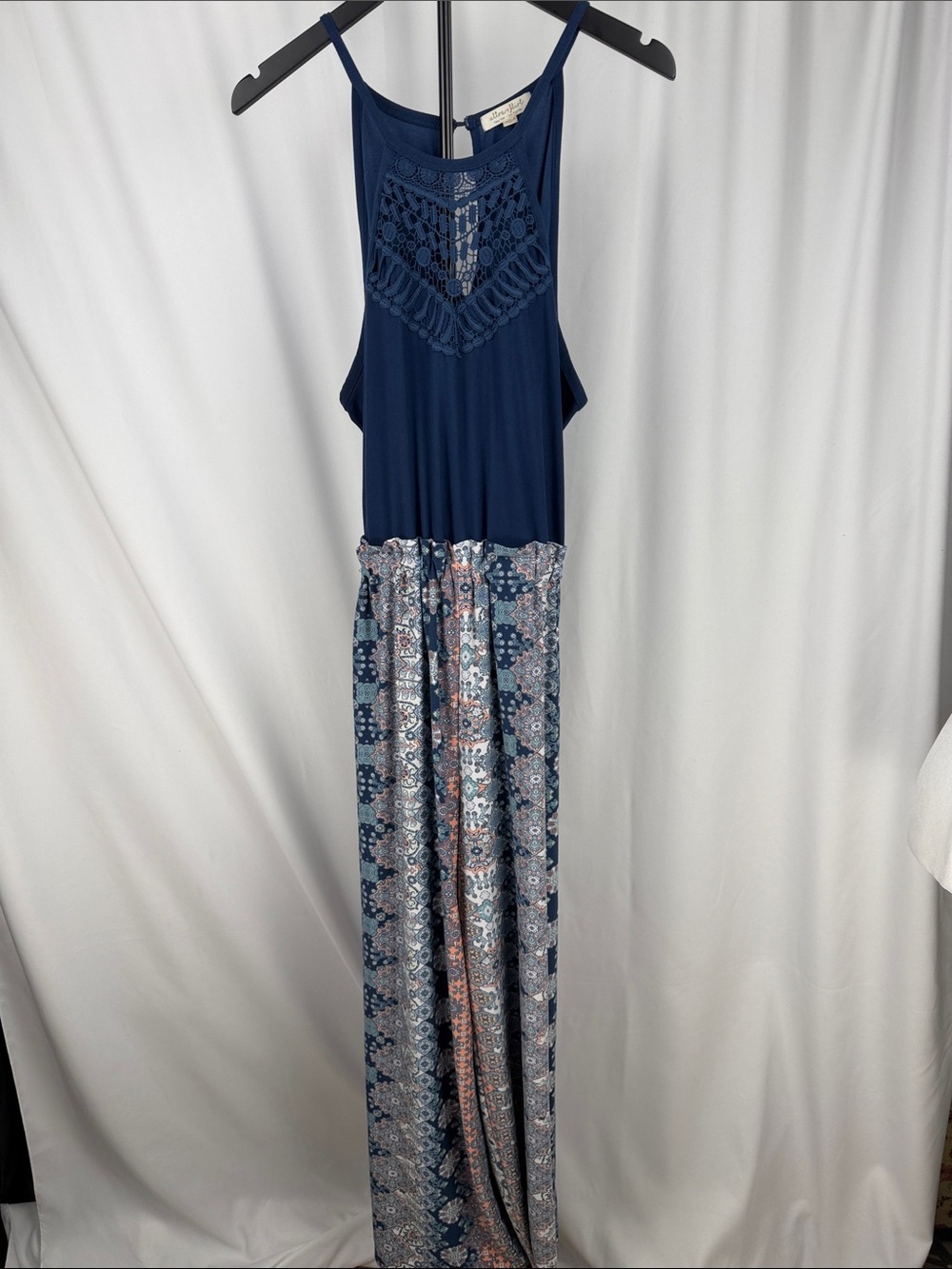 Ultra Flirt XL Navy Crochet Paisley Wide Leg Jumpsuit